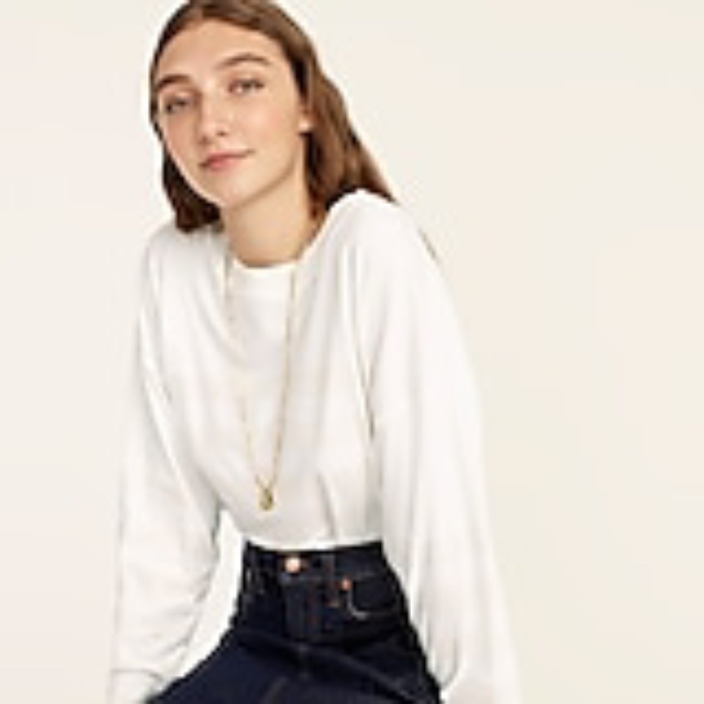 J Crew Essential wide-sleeve T-shirt  M Item AY934  Ivory White Daisy Strip NWT
